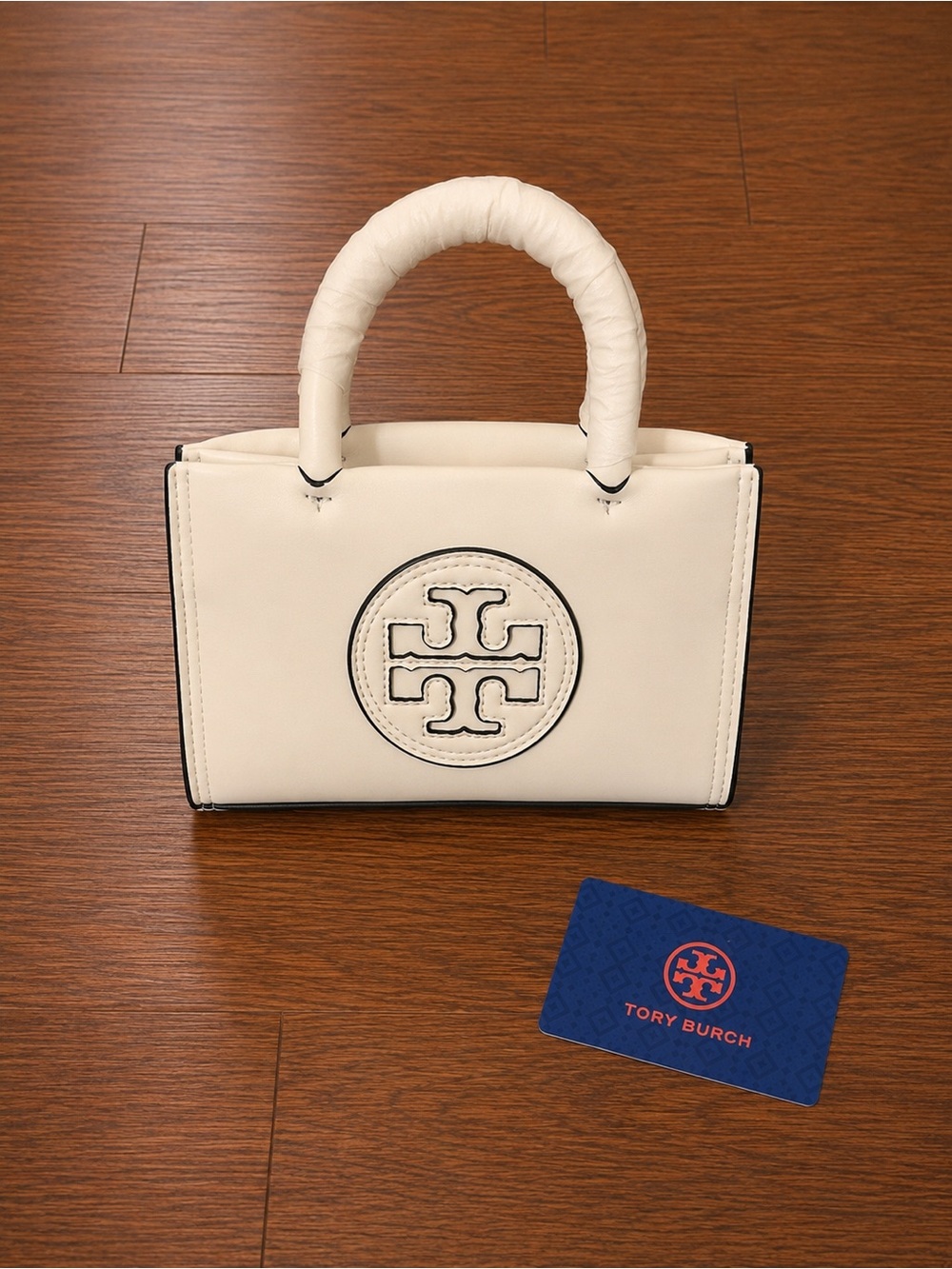 Tory Burch Cream Leather Top-Handle Satchel with Logo Medallion